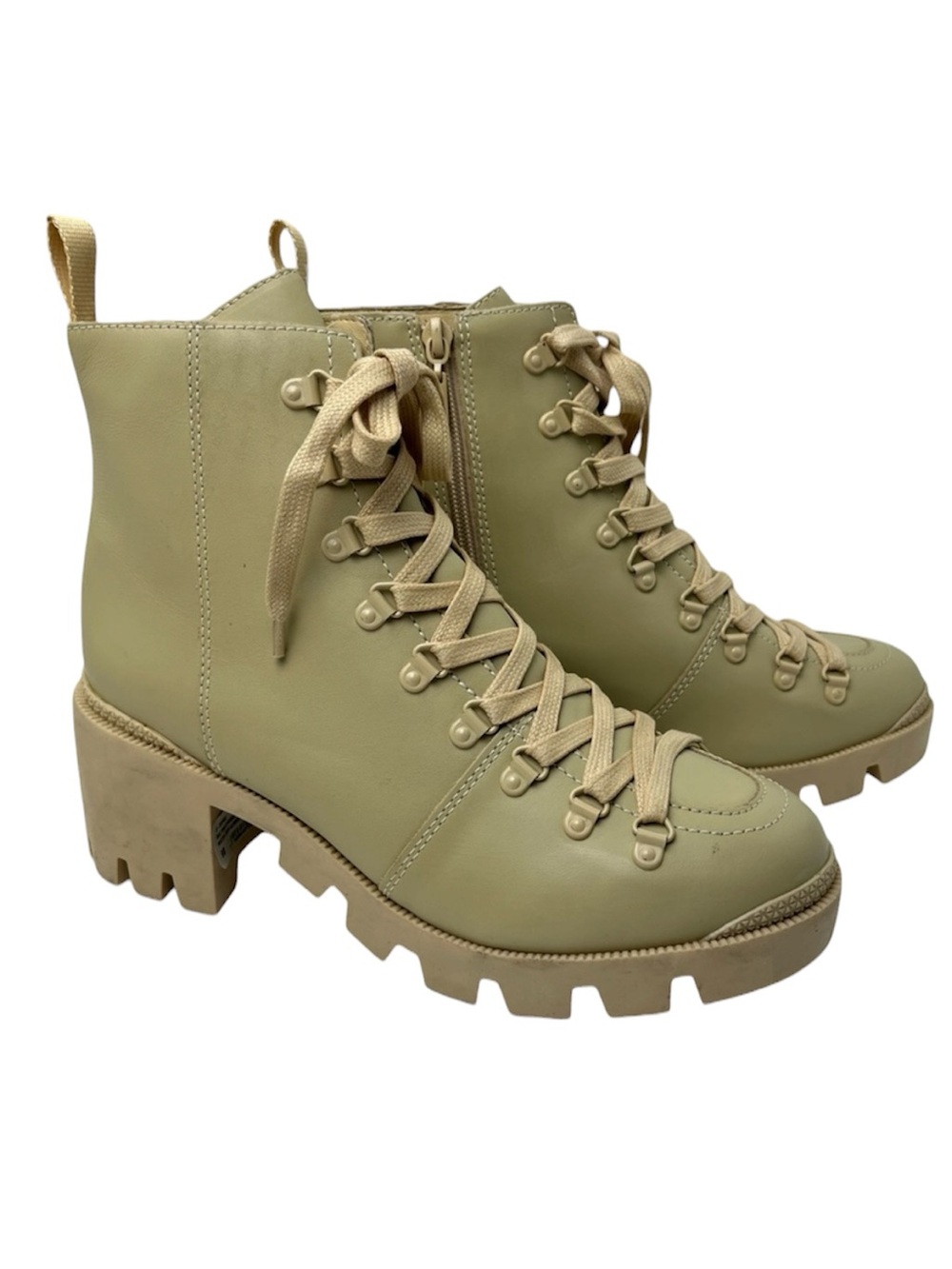 SCHUTZ Xayane Chunky 90s Style Lug Sole Lace Up Combat Boots in Almond Buff
